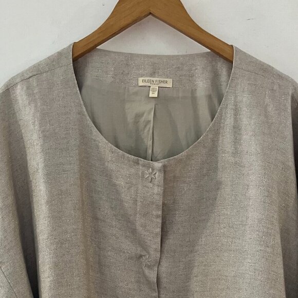 Elieen Fisher Woman Plus-Size Beige Silver Twinkle Linen EveningJacket/Blazer 3x - Picture 3 of 14